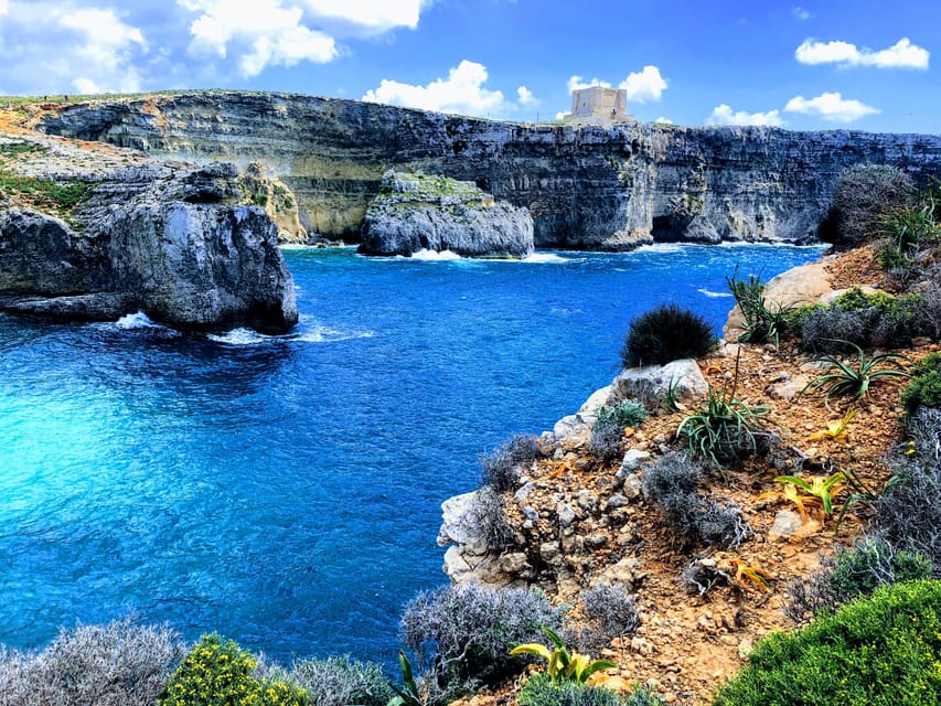From Mellieha: Three Bay Cruise including the Blue Lagoon - Crystal Lagoon on Comino: caves, sheltered water, and the 360 view effect