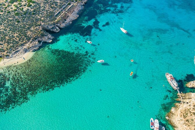 The Blue Lagoon channel between Comino and Cominotto from the air